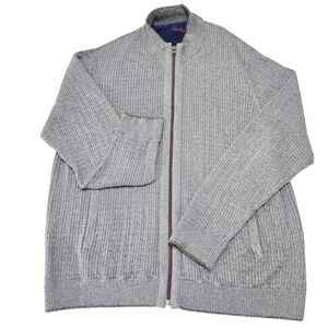 Robert Graham Men's Grey Ribbed Full Zip Knit Sweater Jacket Size 2XL‎